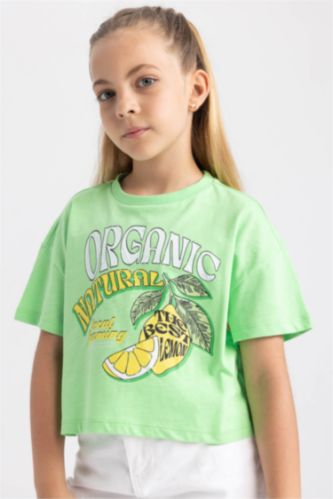 GIRLS & TEENS Light Green تيشيرت نص كم كروب