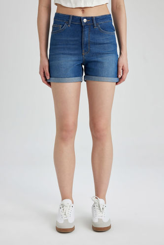 Short Jean à Revers Taille Normale