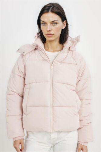 Su İtici Puffer Şişme Mont Oversize Geniş Kalıp Kapüşonlu İçi Suni Kürklü Fermuarlı Cepli