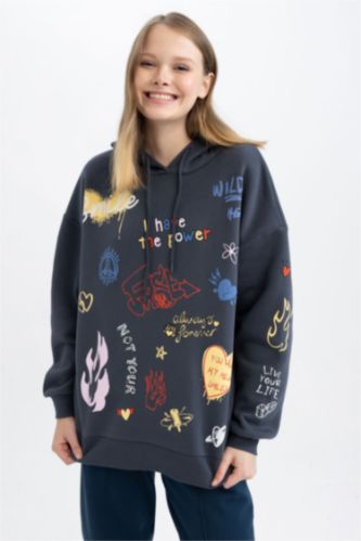 Kadın Lacivert Oversıze Kalın Kumaş Sweatshirt