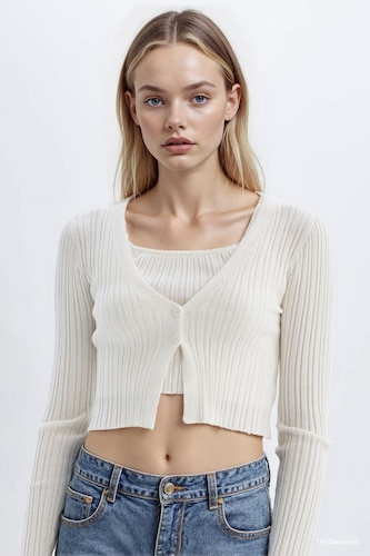 نساء بيج فاتح Regular Fit V-Neck Knitwear Cardigan