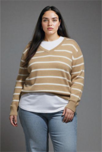 релакс пішімі v жаға трикотаж Пулловер