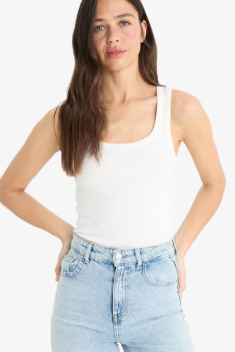 Slim Fit Dar Kesim Basic Düz Yuvarlak Yaka Fitilli Kaşkorse Atlet