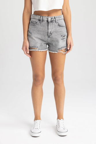 Normal Waist Cropped Side Leg Jean Shorts