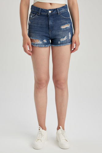 Normal Waist Cropped Side Leg Jean Shorts