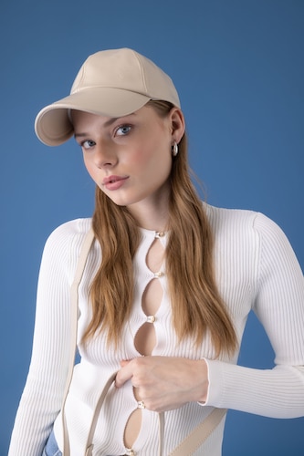 Women Beige Women Olive Leather Cap Hat