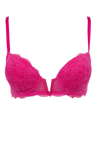 New Look lace push up bra in neon pink