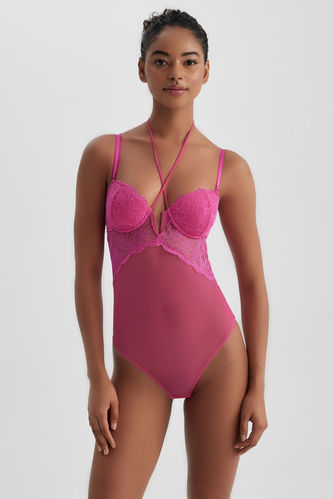 Pink Woman Love Fall In Pad Bodysuit | With DeFacto 2825256