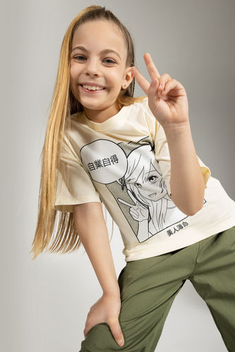 Kız Çocuk Relax Fit Baskılı Kısa Kollu Tişört