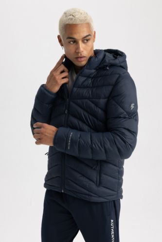 DeFactoFit Su İtici Slim Fit Kapüşonlu Şişme Mont
