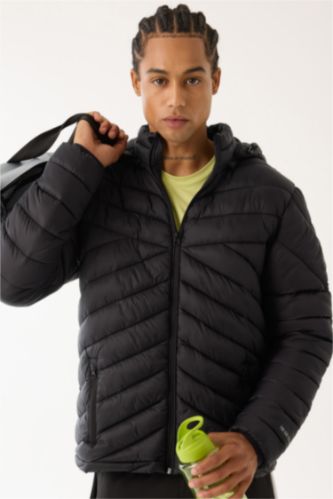 Men Black Water Repellent Zipper Puffer Jacket