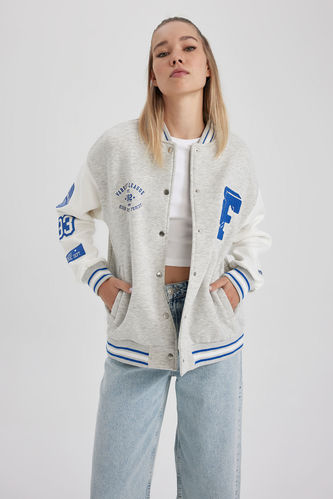 Oversize Fit College Collar Bomber Jacket