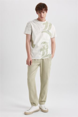 Beige Man Regular Fit Crew Neck Printed T-Shirt 2827989 | DeFacto
