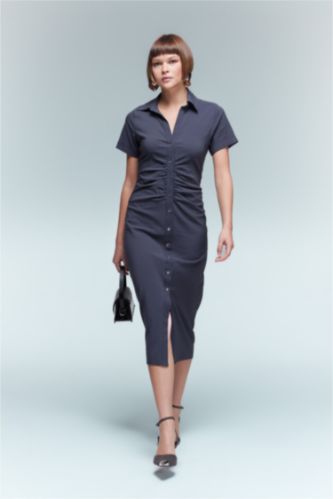 فستان ميدي نص ردن بياخة قميص