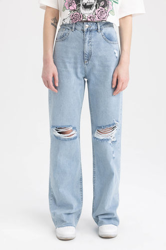 90's Wide Leg Geniş Paça Yırtık Detaylı Paça Uzun Jean Pantolon