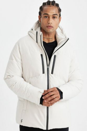 DeFactoFit Su İtici Şişme Mont Slim Fit Dar Kesim Kapüşonlu Fermuarlı