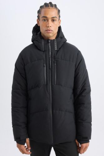 DefactoFit Şişme Mont Su İtici Slim Fit Dar Kesim Kapüşonlu Fermuarlı Cepli