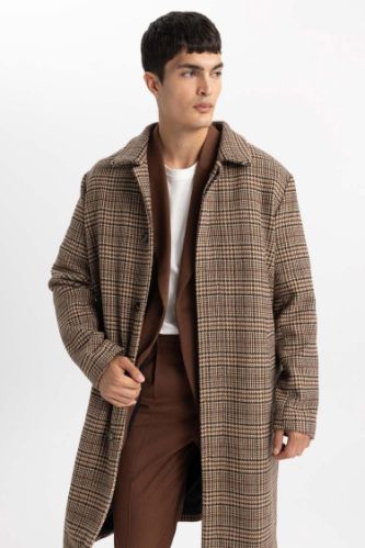 Regular Fit Kaşe Kaban Parka Polo Yaka Astarlı Düğmeli Cepli
