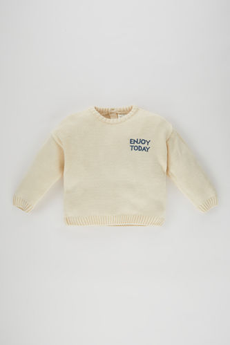 Baby Boy Regular Fit Slogan Crew Neck Pullover