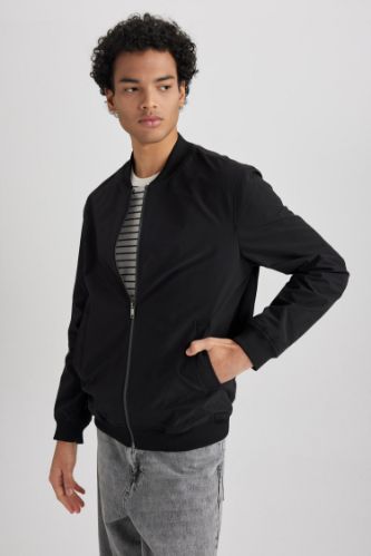 Mens slim fit black bomber jacket best sale