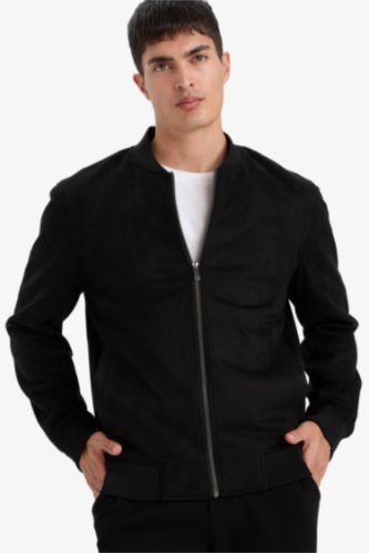 Slim Fit Dar Kesim Süet Kolej Yaka Fermuarlı Çift Cepli Mevsimlik Baharlık Bomber Mont Ceket