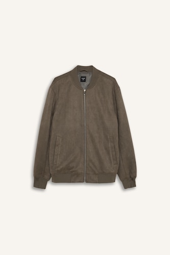 Slim Fit Faux Suede Bomber Jacket