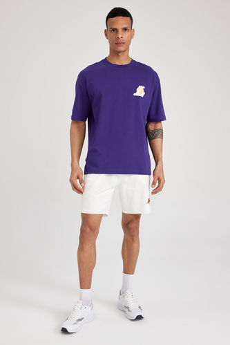Defacto Fit NBA Los Angeles Lakers Oversize Fit Cropped Shorts