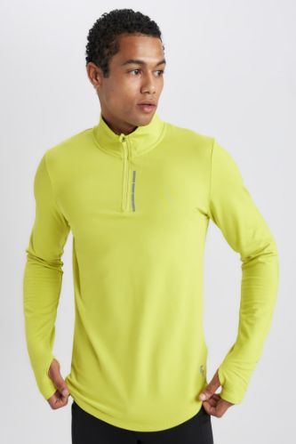 DeFactoFit Slim Fit Dar Kesim Dik Yaka Fermuarlı Tişört