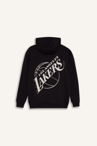 Siyah Erkek DeFactoFit NBA Los Angeles Lakers Boxy Fit Kapu onlu Kal n Sweatshirt 3182356 DeFacto