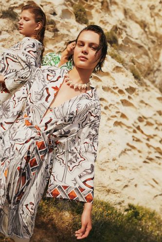Nefes İstanbul X DeFacto Tropical Patterned Cotton Beach Dress