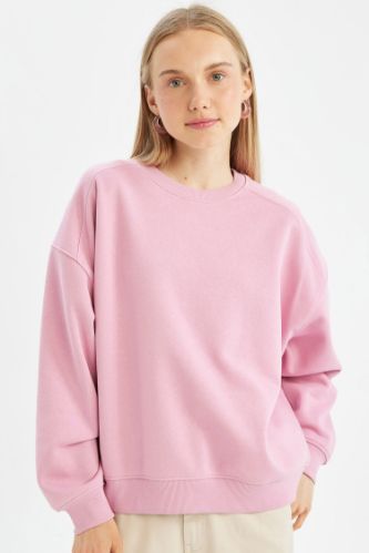 Coool Oversize Geniş Kalıp Bisiklet Yaka Kalın Basic Düz Sweatshirt