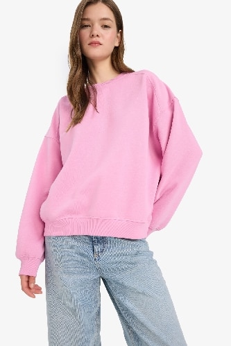 Coool Oversize Geniş Kalıp Bisiklet Yaka Kalın Basic Düz Sweatshirt