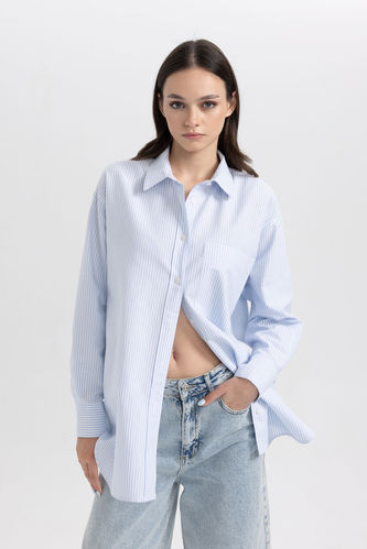 Oversize Fit Shirt Collar Oxford Long Sleeve Shirt