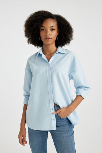 Blue WOMAN Oversize Fit Shirt Collar Oxford Long Sleeve Shirt 3054899 ...