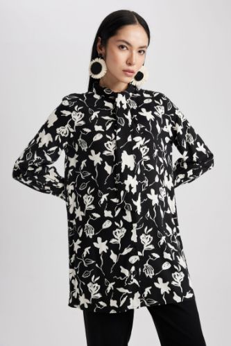 WOMAN Black Regular Fit Viscose Long Sleeve Tunic