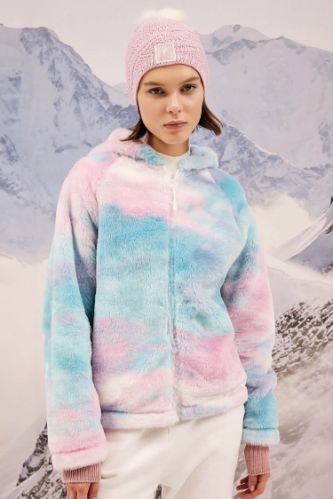 DeFactoFit Standart Fit Renkli Pelüş Kapüşonlu Sporcu Fermuarlı Sweatshirt