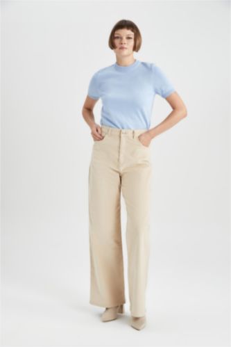 WOMAN Beige Wide Leg Wide Leg Velvet Trousers