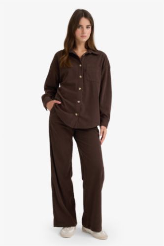 Straight Fit High Waist Wide Leg Corduroy Trousers