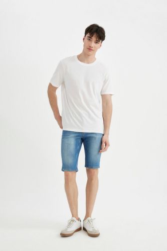 Skinny Fit Denim Bermuda Shorts