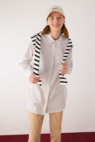 Regular Fit Striped Long Sleeve Poplin Shirt Tunic