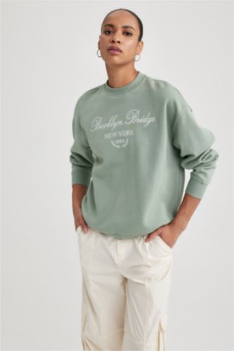 WOMAN Light Green Relax Fit Thick Sweatshirt Fabric Sweatshirt