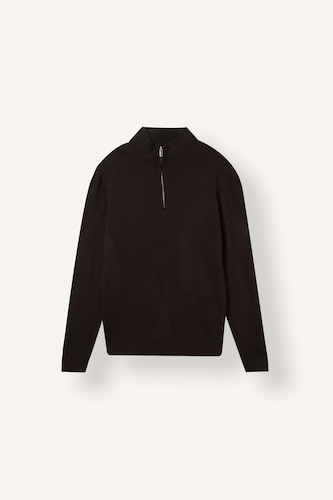 Standard Fit Basic Knitted Stand Collar Half-Zip Pullover