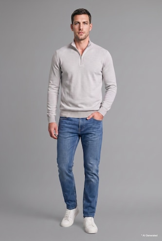 Erkek Açık Gri Standart Fit Basic Triko Kazak