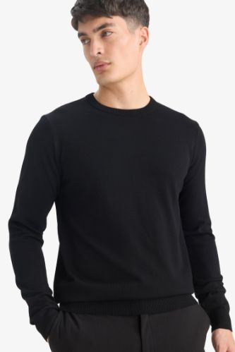 Regular Fit Bisiklet Yaka Basic Düz Premium Triko Kazak