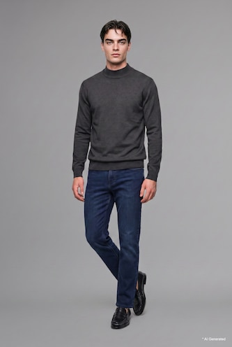 HOMME Anthracite Pull en tricot basic à col roulé Coupe régulière