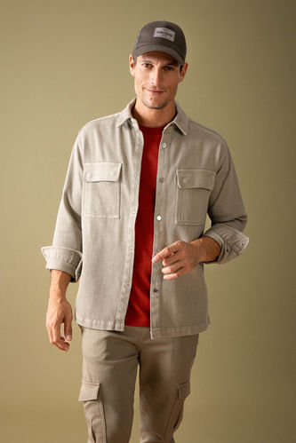 Relax Fit Polo Neck Long Sleeve Shirt Jacket