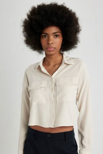 Regular Fit Uzun Kollu Crop Gömlek