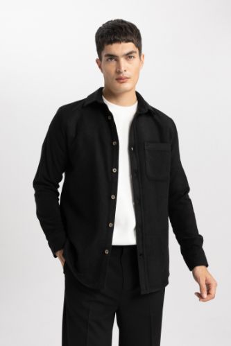 Regular Fit Oduncu Cep Detaylı Basic Düz Uzun Kollu Gömlek