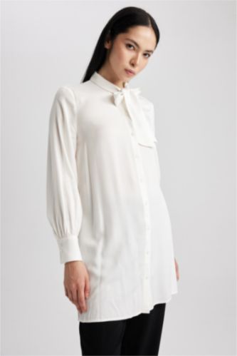 WOMAN Ecru Regular Fit Viscose Long Sleeve Shirt Tunic