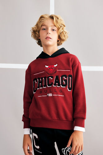 Erkek Çocuk NBA Chicago Bulls Oversize Fit Bisiklet Yaka Kalın Sweatshirt